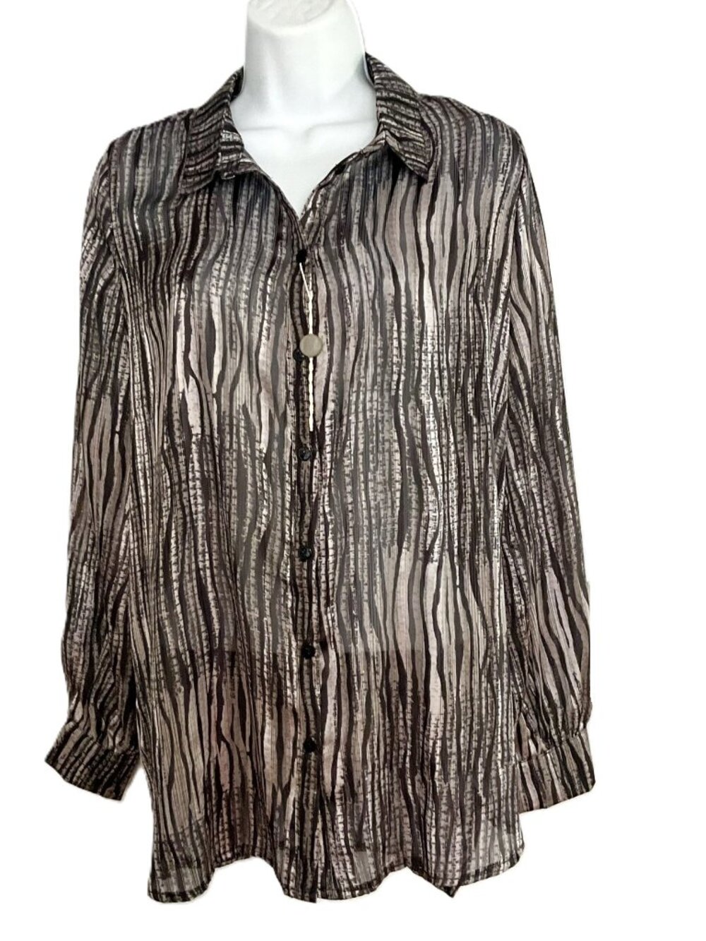 So Allure Italy Sheer Printed Blouse Size IT42 Gray Black Button Front